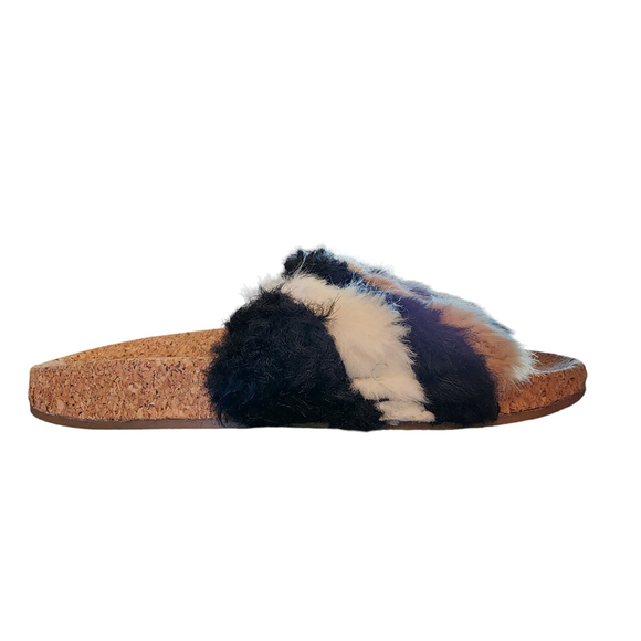 L4L Ace Black Blush Pink & White Faux Fur Slide Sandal 7 - Picture 11 of 14